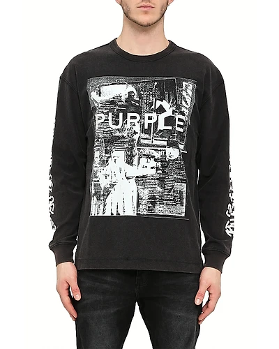 Purple Brand Textured Graphic Logo Long Sleeve Tee