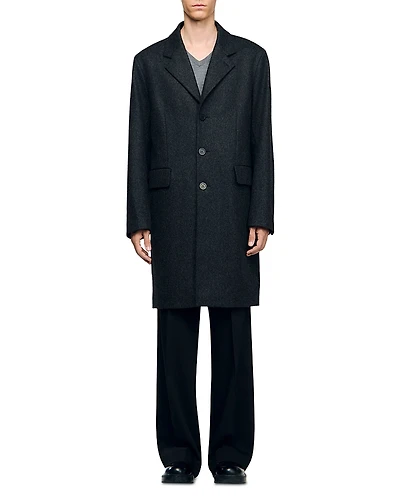 Sandro New Heather Wool Blend Broadcloth Coat