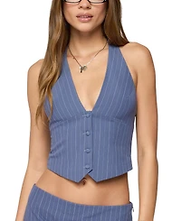 Edikted Frankey Pinstripe Button Up Halter Top