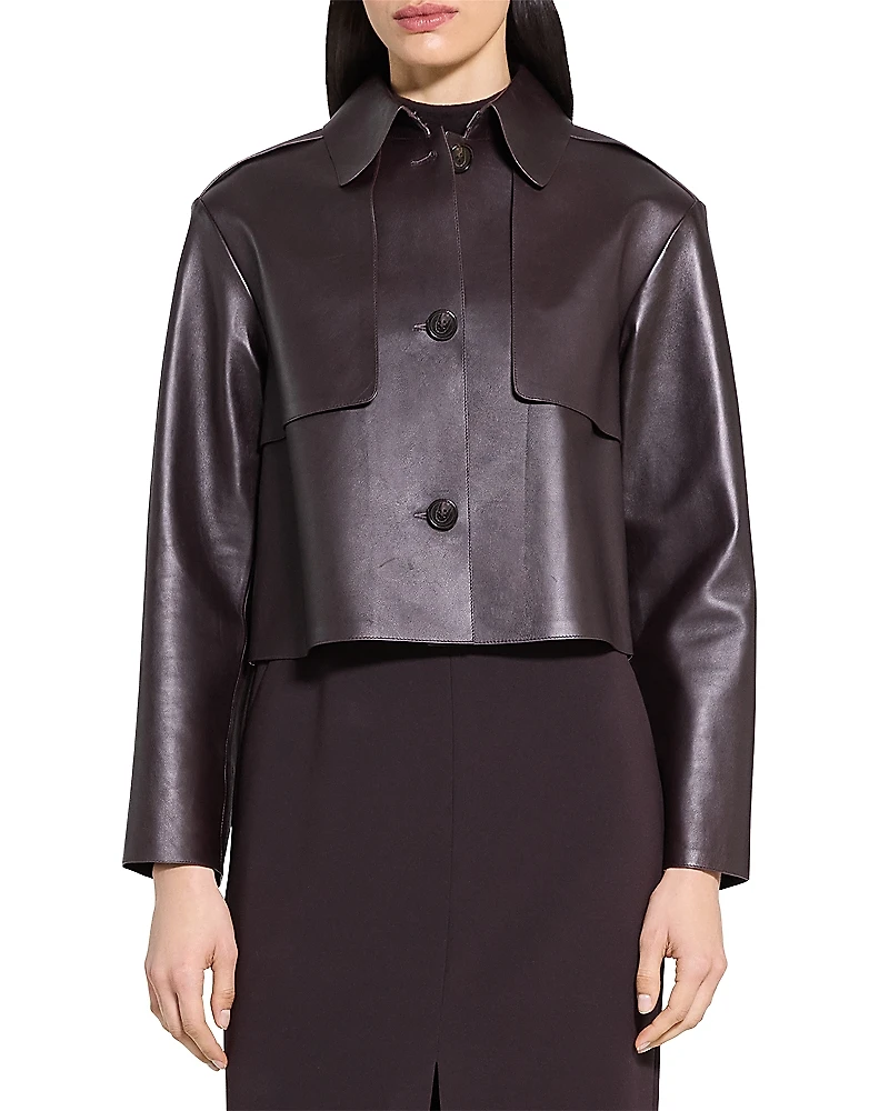 Theory Cropped Leather Trench Coat