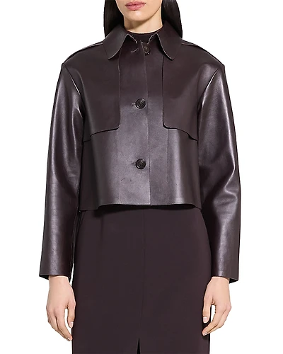 Theory Cropped Leather Trench Coat