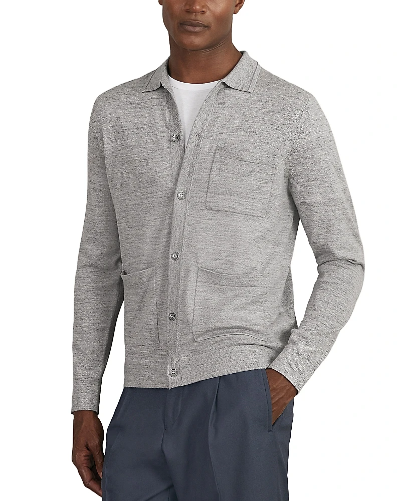 Reiss Munich Slim Fit Merino Wool Button Front Shirt