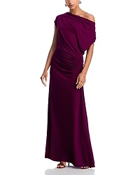 Aqua Off-the-Shoulder Ruched Jersey Gown - Exclusive
