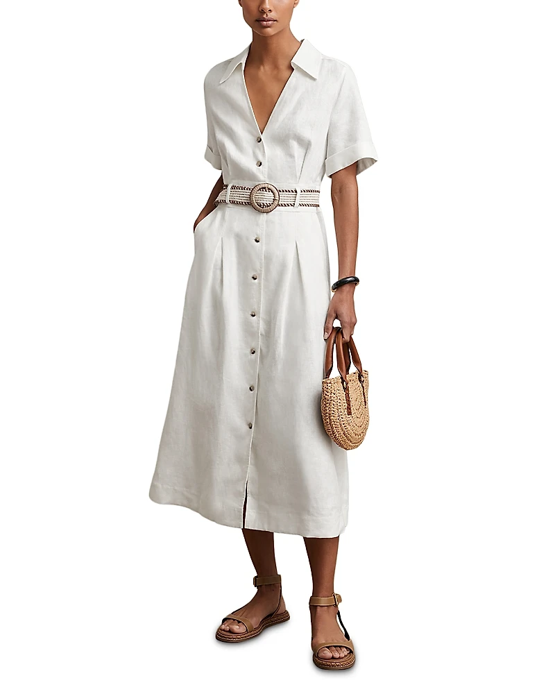 Reiss Petite Anita Belted Linen Dress