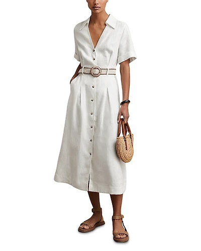 Reiss Petite Anita Belted Linen Dress