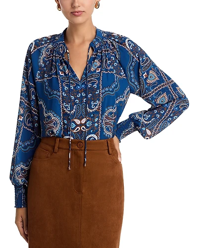 T Tahari Split Neck Paisley Print Top