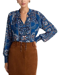T Tahari Split Neck Paisley Print Top
