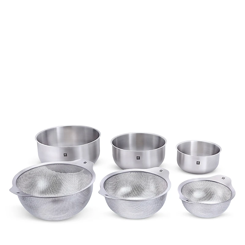 Zwilling 6 Piece Stainless Steel Nesting Bowls and Table Strainers Set