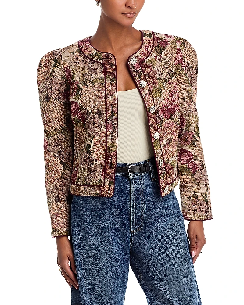 Aqua Tapestry Puff Sleeve Jacket - Exclusive