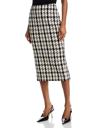 Aqua Houndstooth Tweed Midi Skirt - Exclusive
