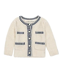 Hope & Henry Girls' Organic Puff Sleeve Textured Cardigan Sweater - Baby, Little Kid