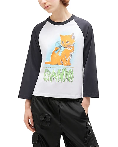Ganni Cropped Kitty Logo Graphic Tee
