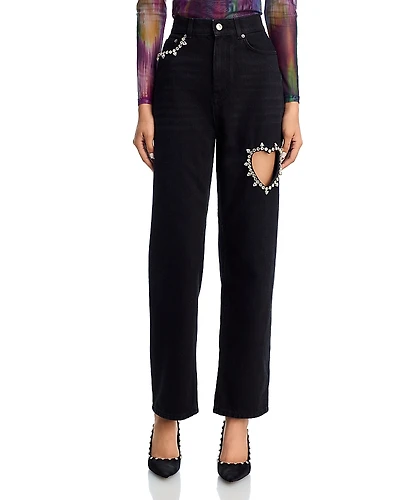 Area Crystal Heart High Rise Straight Leg Jeans