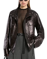 Michael Kors Leather Bomber Jacket