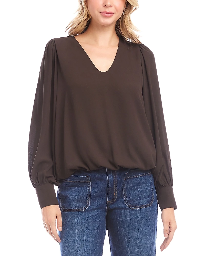 Karen Kane Puffed Sleeve V Neck Top