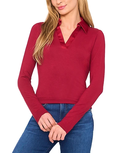 CeCe Collared Long Sleeve Top