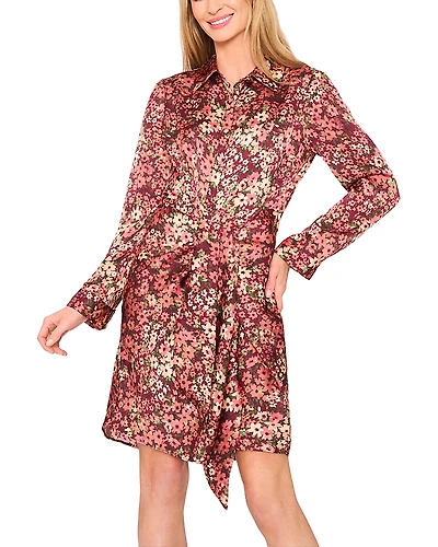 CeCe Floral Print Tie Front Shirtdress