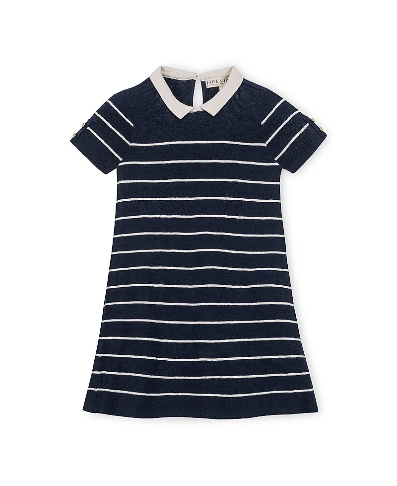 Hope & Henry Girls' Organic Short Sleeve Milano Sweater Dress with Collar - Little Kid, Big Kid