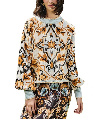 Farm Rio Winter Tapestry Round Neck Sweater