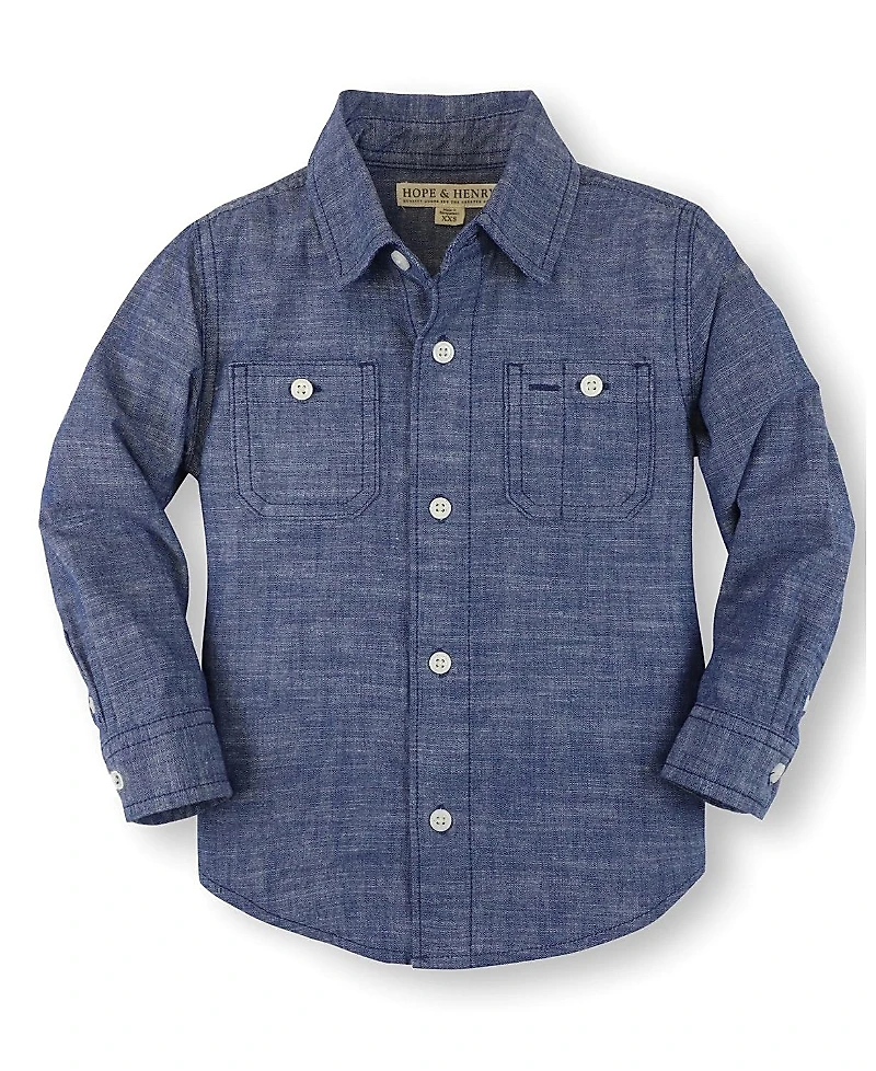 Hope & Henry Boys' Organic Long Sleeve Chambray Button Down Shirt - Baby, Little Kid