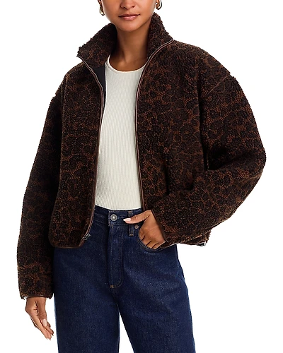rag & bone Sun Sherpa Zip Up Leopard Jacket