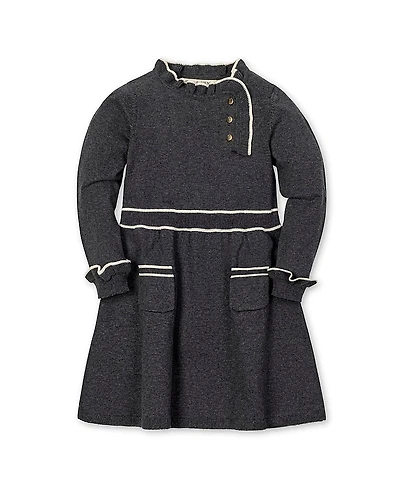 Hope & Henry Girls' Organic Long Sleeve Ruffle Trim Sweater Dress - Little Kid, Big Kid