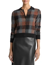 Vince Check Plaid Cashmere Polo Cardigan