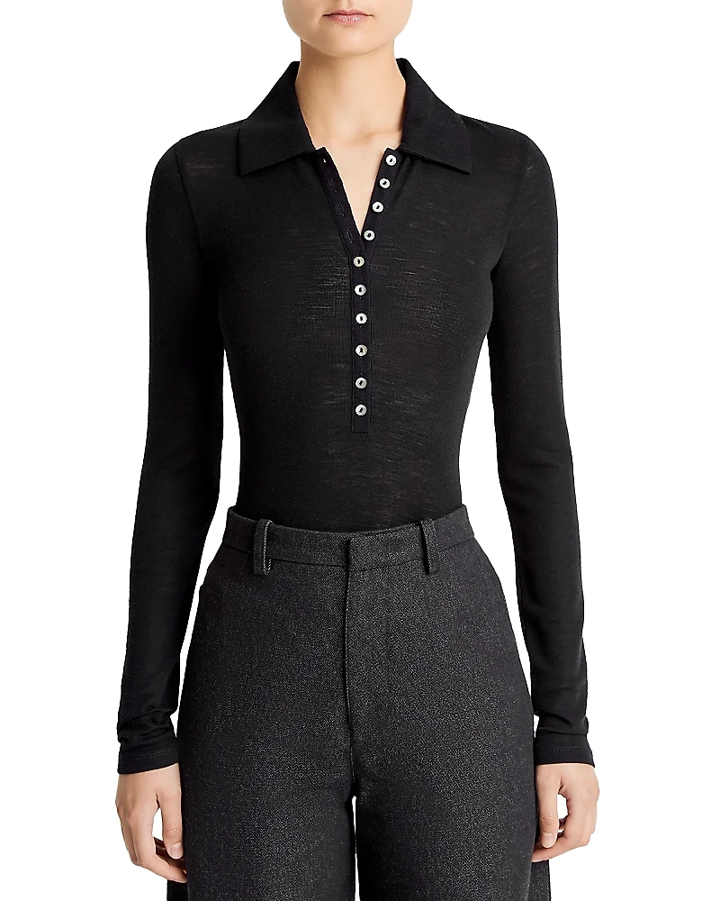 Vince Long Sleeved Multi Button Wool Polo Top