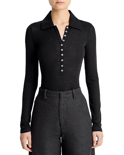Vince Long Sleeved Multi Button Wool Polo Top