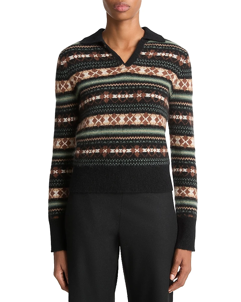 Vince Fair Isle Cashmere Polo Sweater