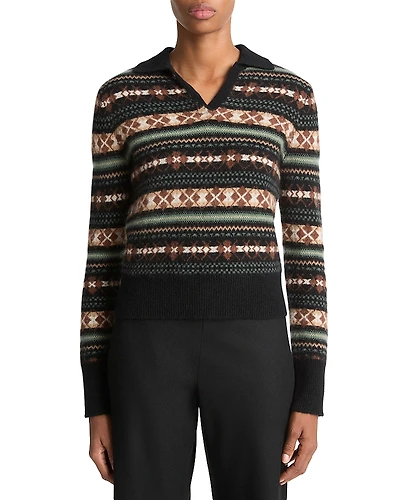 Vince Fair Isle Cashmere Polo Sweater