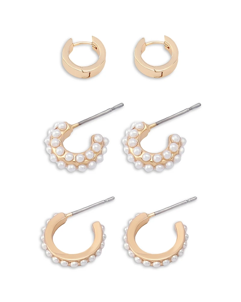 Allsaints Faux Pearl Trio Huggie Earring Set