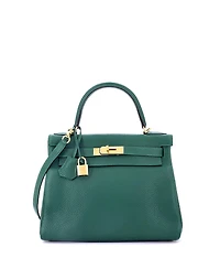 Pre-Owned Hermes Kelly 28 Handbag Green Clemence with Gold Hardware