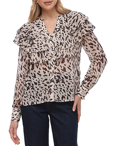 Bagatelle Printed Flutter Yoke Blouse