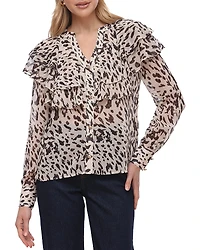 Bagatelle Printed Flutter Yoke Blouse