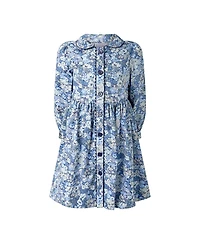 Rachel Riley Girls' Blue Floral Ls Button-Front Dress - Little Kid, Big Kid