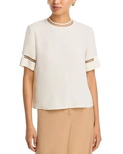 Fabiana Filippi Manica Corta Mesh Trim Top