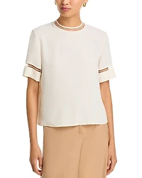 Fabiana Filippi Manica Corta Mesh Trim Top