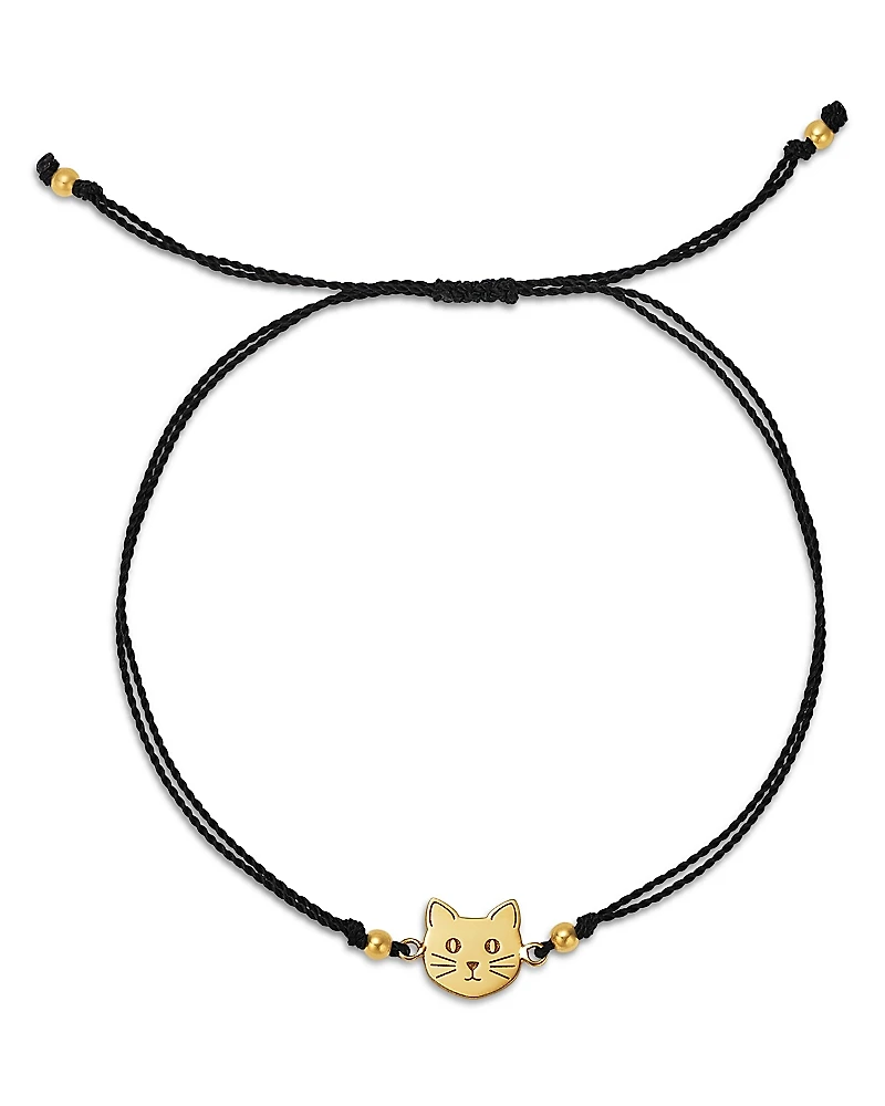 Zoe Chicco 14K Yellow Gold Midi Bitty Symbols Kitty Cat Black Cord Slider Bracelet