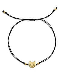 Zoe Chicco 14K Yellow Gold Midi Bitty Symbols Kitty Cat Black Cord Slider Bracelet