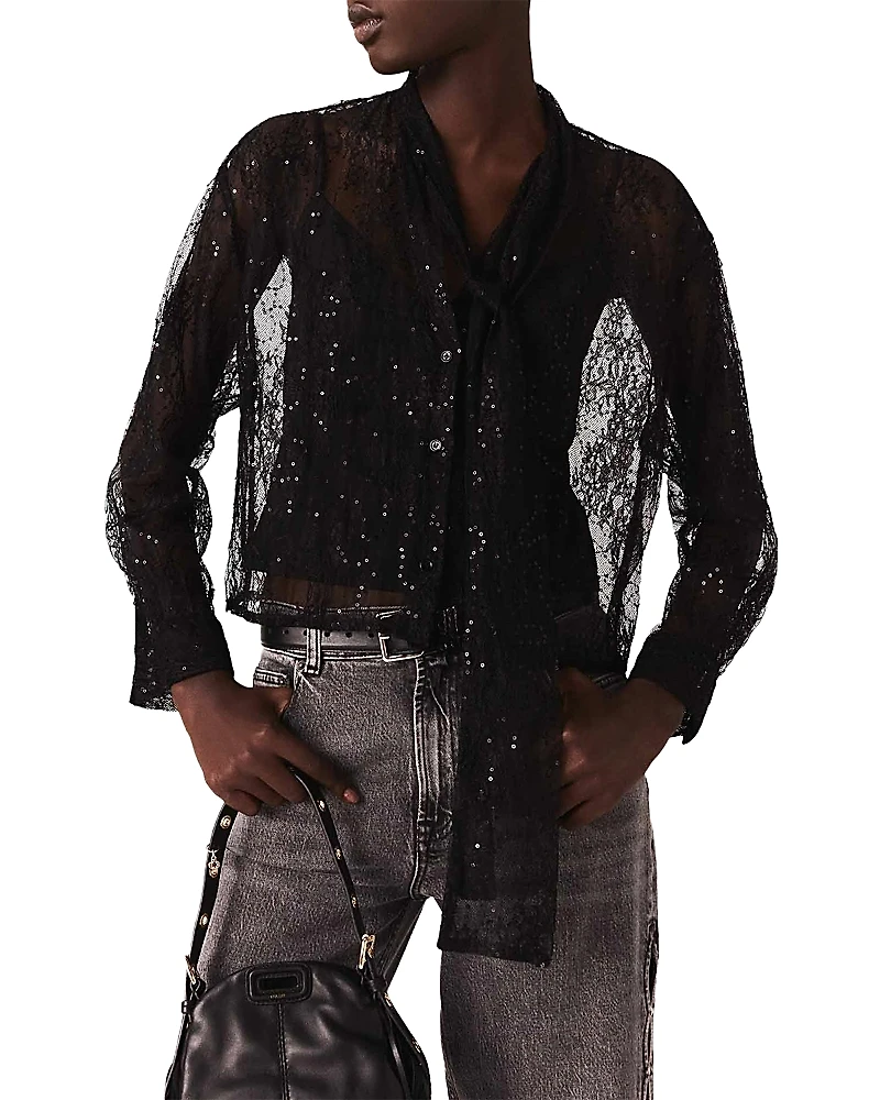 Maje Sequin Lace Blouse