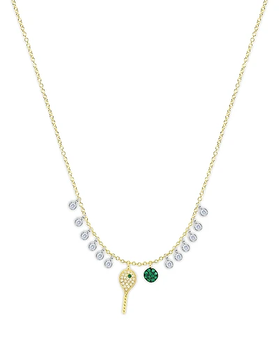 Meira T 14K White & Yellow Gold Diamond & Emerald Tennis Ball & Racket Dangle Pendant Necklace, 16-18