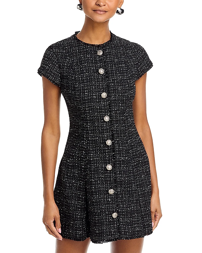 French Connection Speckled Tweed Pleated Mini Dress