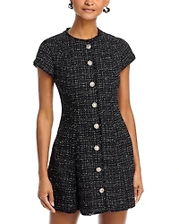 French Connection Speckled Tweed Pleated Mini Dress