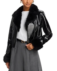 French Connection Camryn Crinkled Faux Leather Moto Jacket