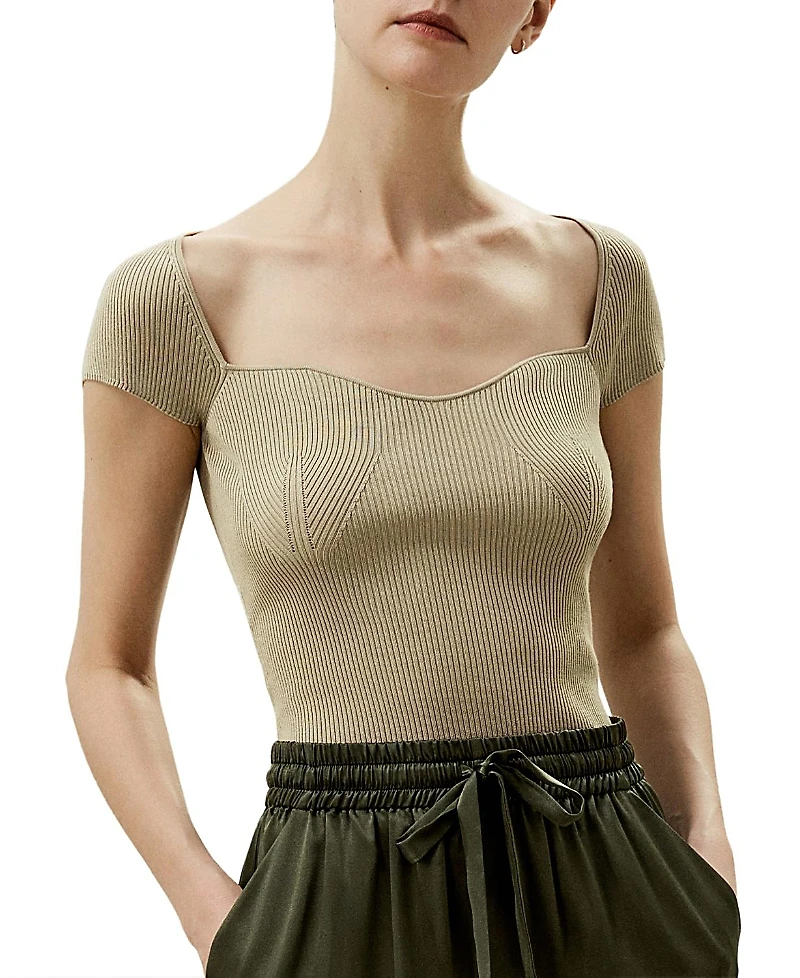 Lilysilk Sweetheart Neck Ribbed Silk Knit Top