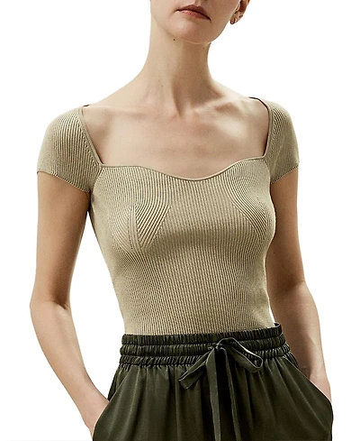 Lilysilk Sweetheart Neck Ribbed Silk Knit Top