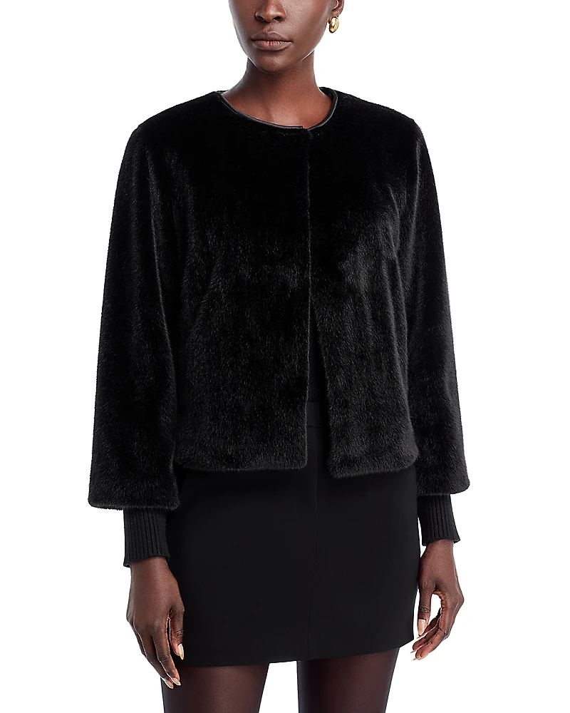 T Tahari Faux Fur Knit Cuff Jacket