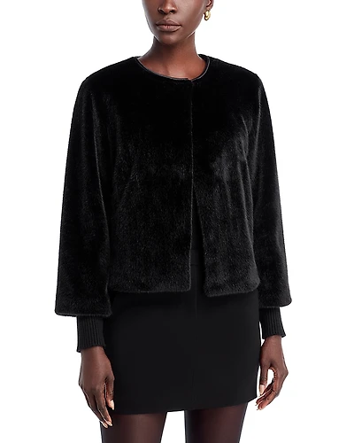 T Tahari Faux Fur Knit Cuff Jacket