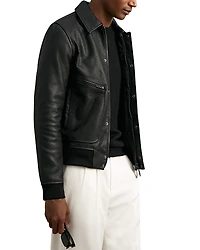 Reiss Purleigh Leather Zip Through Funnel Jacket